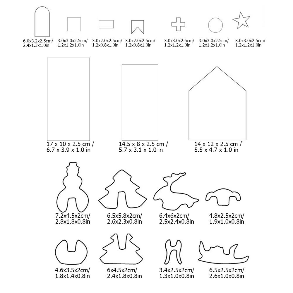 18 stk/sett Rustfritt stål Kakeform Kuttersett Jul DIY Husformer Bakeverktøy