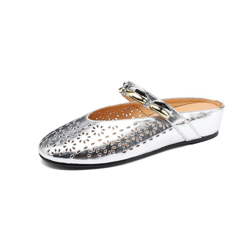 Krazing Pot Cow Skin Mules Round Toe Size 42 Low Heels Slip On Light Shoes Increased Hollow Style Autumn Pumps