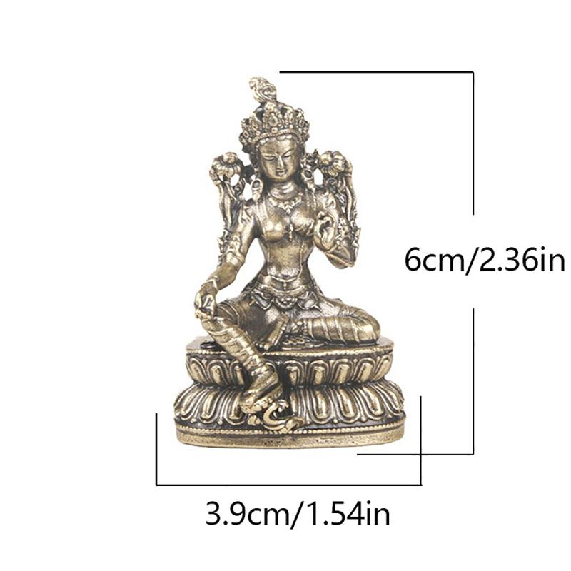 Retro Brass Green Tara Buddha Statue Desktop Decoration Vintage Buddha Figurine Collectible Buddha Ornament