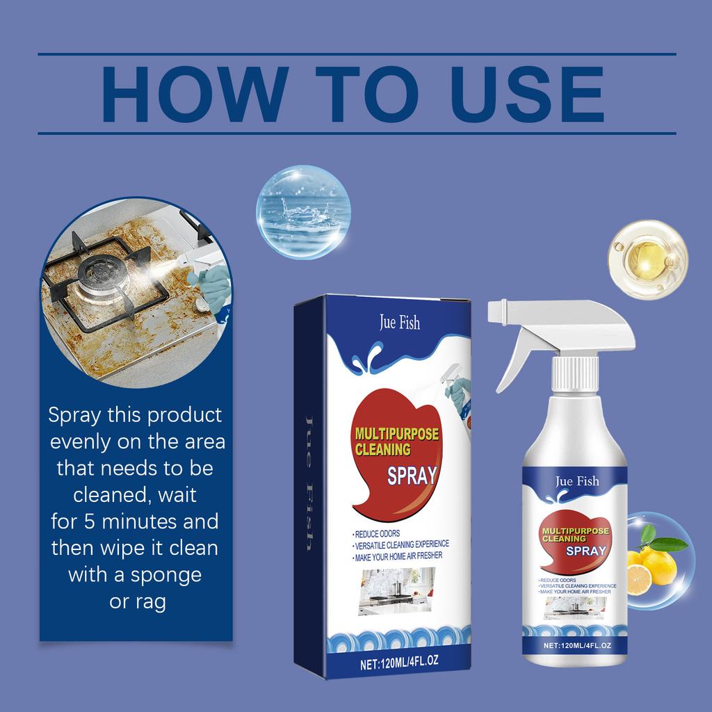 JUE-FISH Multi-Purpose Cleaning Spray Kitchen Heavy Duty Tile Stains Multi-Purpose Cleaning Household Cleaner