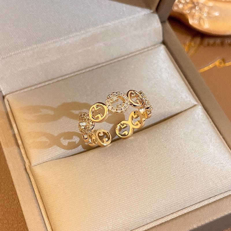 Gold Electroplated Zircon Bow Open Ring - Korean Design Luxury Jewelry