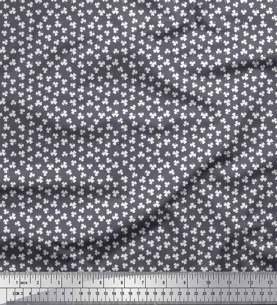 Soimoi Japan Crepe Satin Fabric Clover Leaves Small Print Fabric by Metre 42 Inch