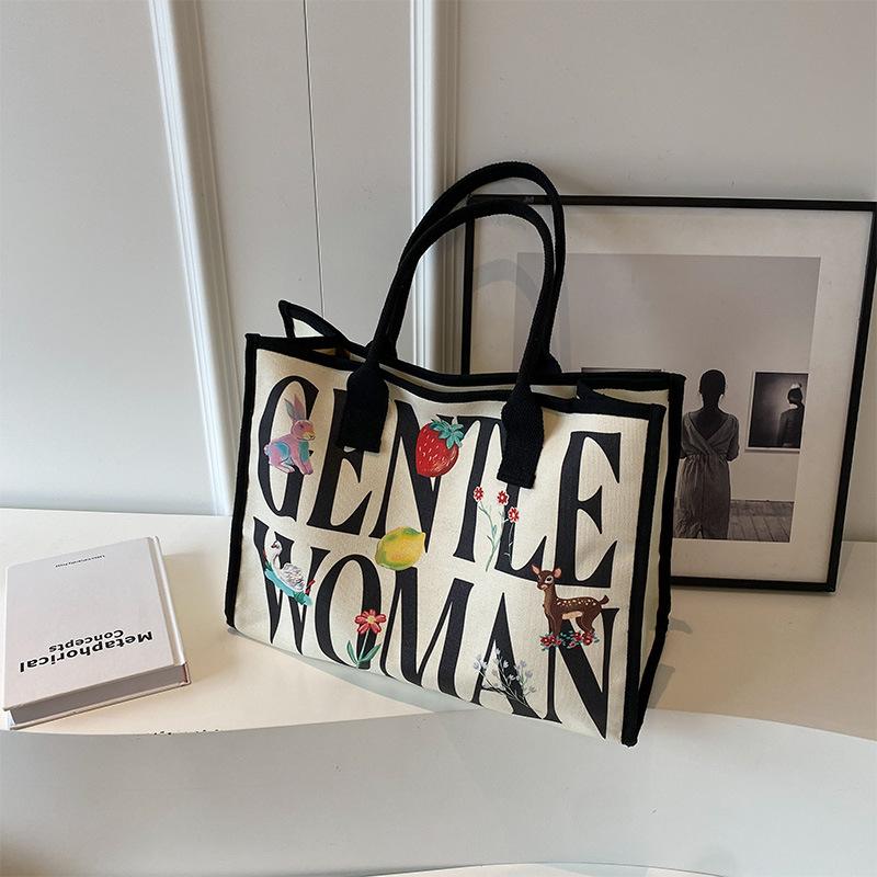 Colorful Letter Printed Canvas Bag New Large-capacity Casual Shoulder Bag