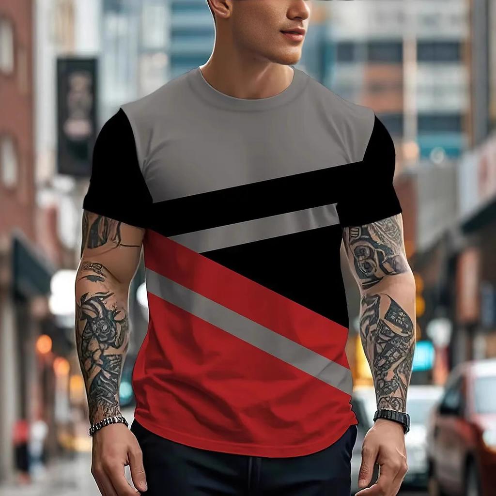 Men's Stripe 3D T-shirts Casual Breath O-Neck Short Sleeve T-shirts For Outdoor Activities Summer Oversized Streetwear Tops