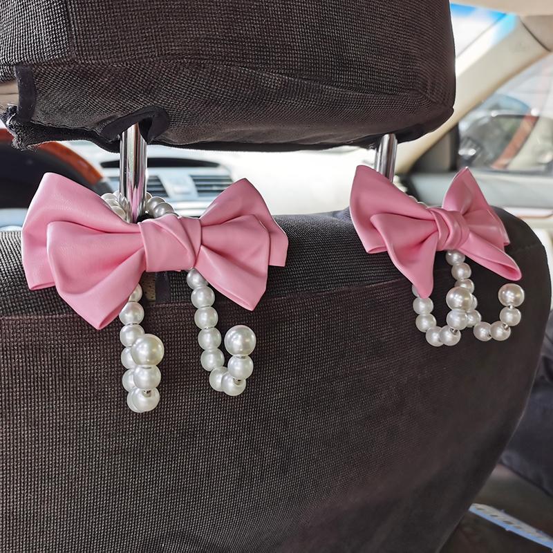Cute Bowknot Car Hook Elegant Alloy Pearl Car Organizer Clip Car Seat Back Hanger Durable Lovely Bow Knot Car Hook Holder Hooks