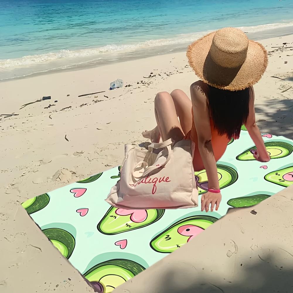 Kawaii Cartoon Avocado Microfiber Beach Towel 2D Flat Printed Sandproof Waterproof Cute Picnic Mat Travel Essentials Spring