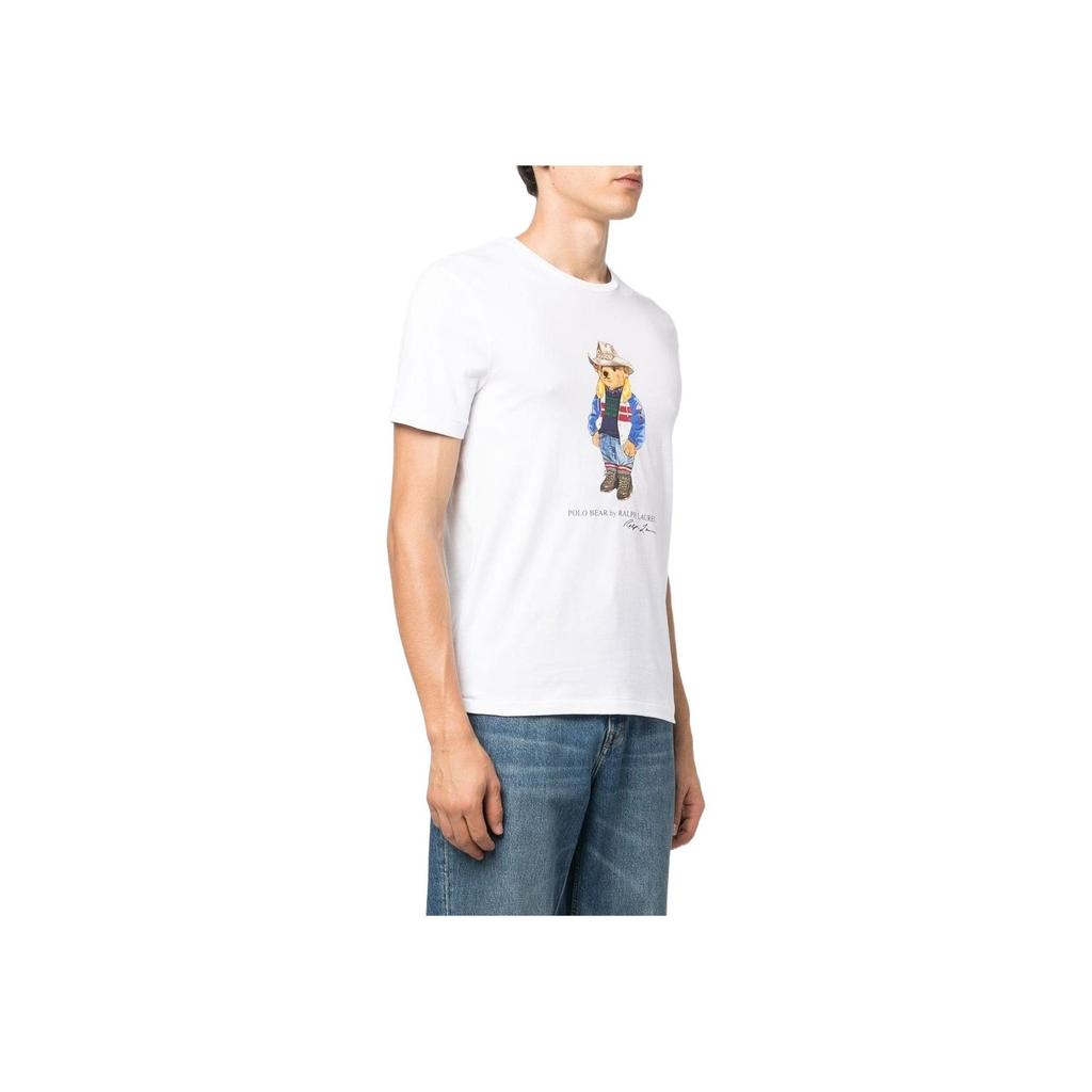Polo Ralph Lauren FW22 Cartoon Bear Print Crew Neck Short Sleeve T-Shirt Men Tops White 710853310-016