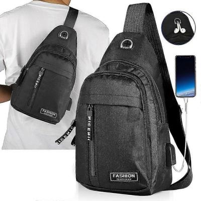 Nuovo Zaino Impermeabile Borsa a Spalla a Tracolla da Petto con Porta USB Uomo Ragazzo Borsa da Viaggio a Mano