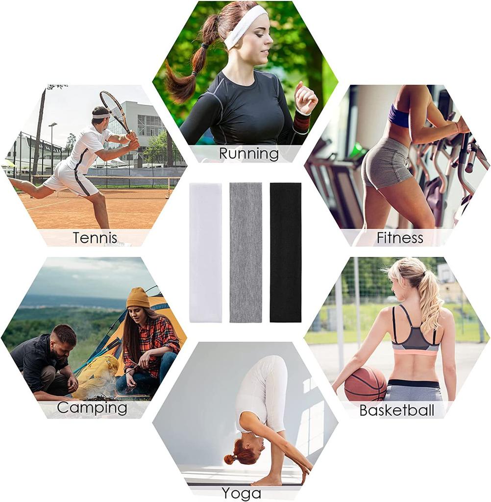 10pc/5pcs Men/Women'S Headbands, Comfortable Sweat-Wicking Elastic Sports Headband Set, Polyester Solid Color, for Yoga, Running