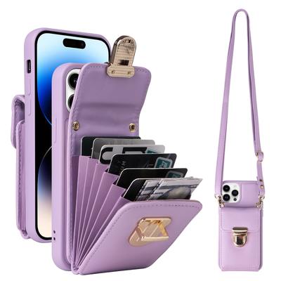 Vertical Cards Solt Wallet Leather Crossbody Case for IPhone 14 15 Pro Max 13 12 11 XR XS 7 8 SE 2022 Lanyard Metal Buckle Cover
