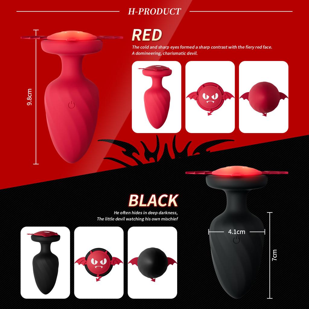 Luminous Devil Tail Silicone Electric Anal Plug LED Wireless Remote Control Vibrator Butt Plug Couple Penetration Adult Sex Toys