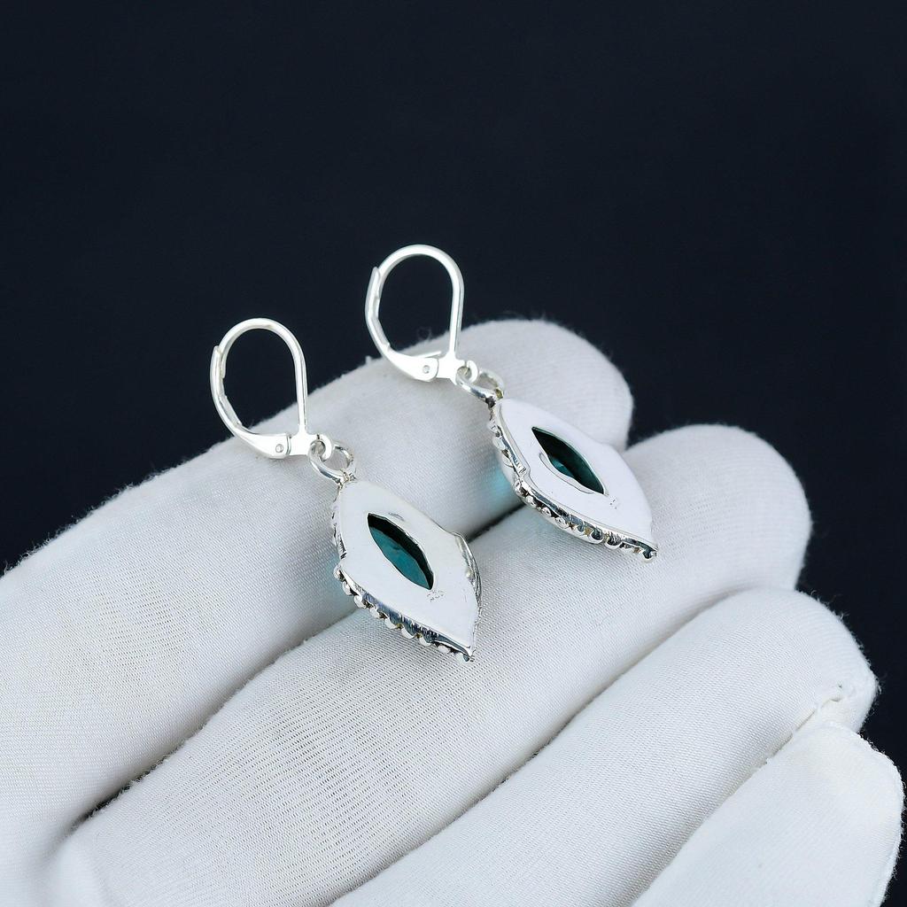 Dainty Indocolite Gemstone Earrings, 925 Sterling Silver Earring, Handmade Boho Silver Jewelry Dangle Earrings, Wadding Gift