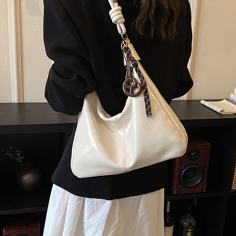 Glossy Faux Leather Hobo Bag for Women with Knotted Handle Soft Shoulder Bag for Everyday Use Casual Outings