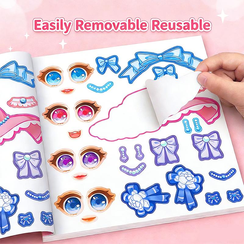 Puzzle Stickers Book Handicrafts Creative Kids Stickers Toy Reusable For Girls Cartoon Princess Make A Face Stickers 15 Pages