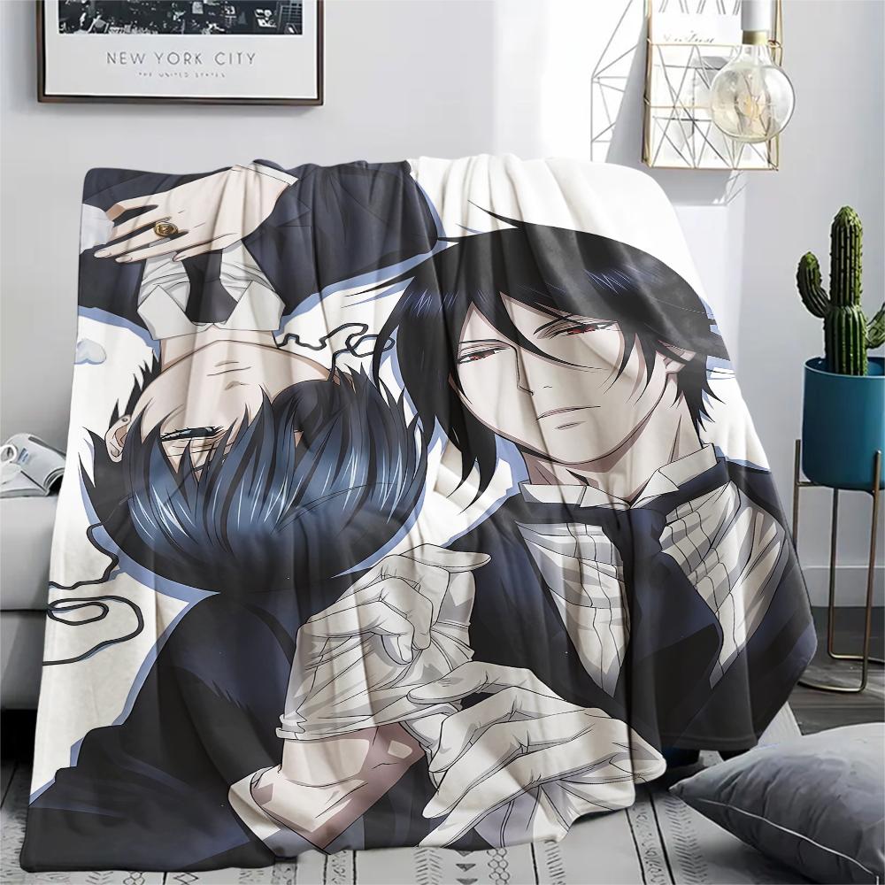 1PC Black Butler Print Flannel Blanket, High quality All Seasons, Home Decor, Warmth and Comfort, Perfect for Christmas Gifts
