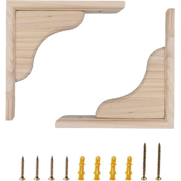 Antrader Solid Wall Mount Wood Shelf Bracket, 6 Inch Wooden Shelf Brackets, DIY Wood Bracket Include Mounting Screws, Pack of 2