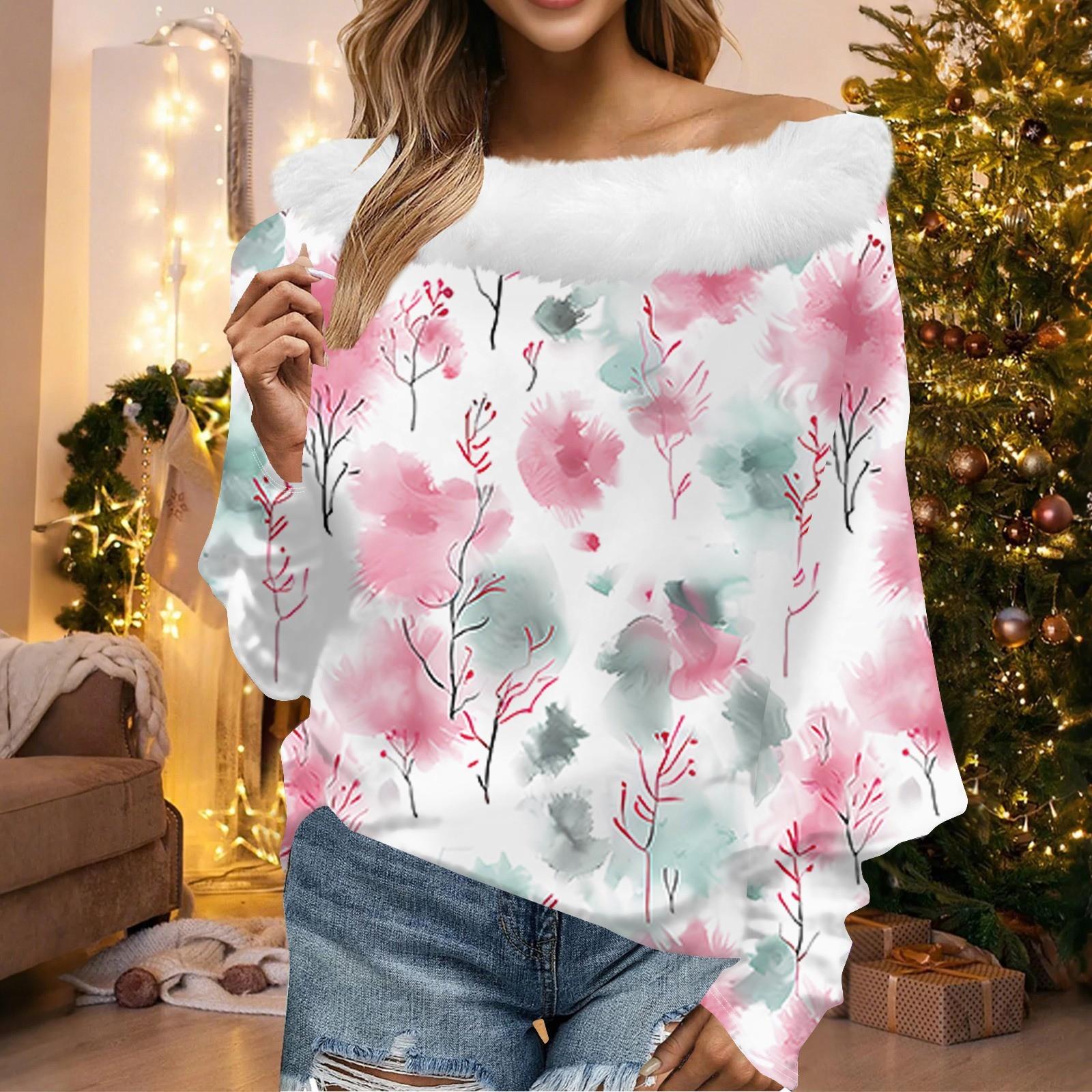 

Женский свободный повседневный топ с открытыми плечами из плюшевой ткани в стиле пэчворк с цветочным принтом и линией горловины XL розовый