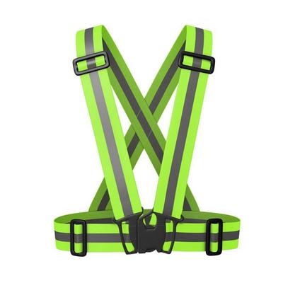 Gilet Réfléchissant Élastique Haute Visibilité Vert Fluorescent Sangle de Sécurité pour Course de Nuit