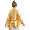 Girls Dance Jacket Metallic Tassel Design Turn Down Collar Long Sleeve Zipper Fringe Party Top