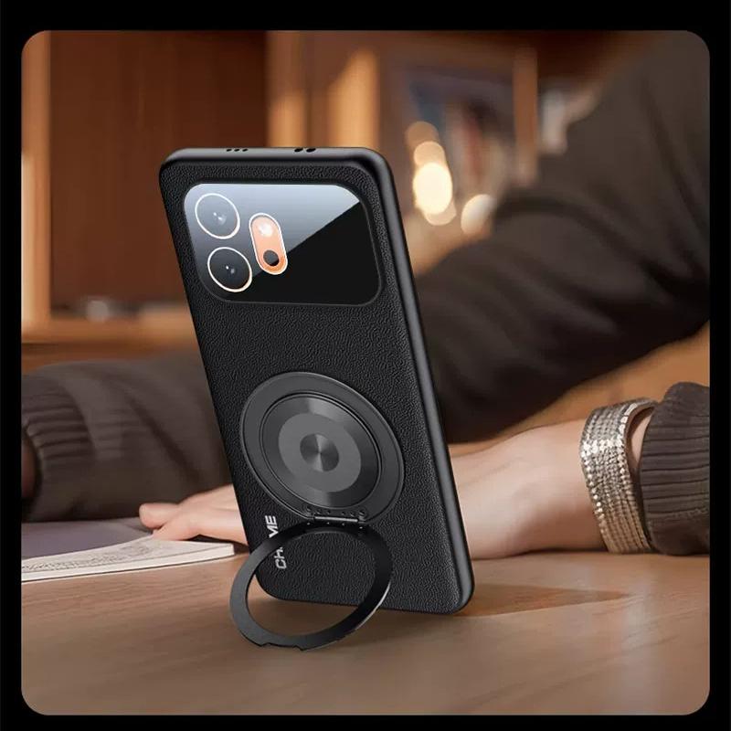 For Honor 600 Pro PU Leather Texture Camera Lens Film Phone Case For Honor 600 Pro Ring Holder Shockproof Cover