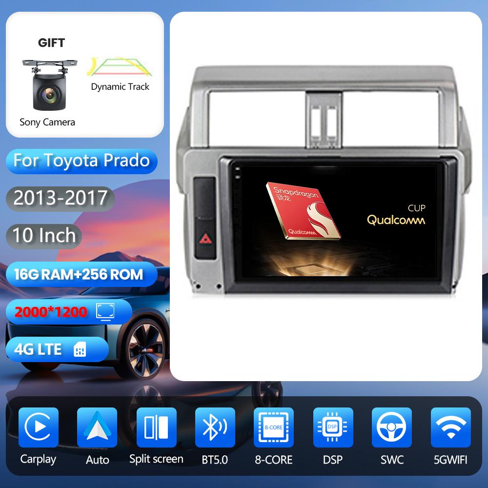 Android 16 for Toyota Prado 150 2013 - 2017 Carplay Car Radio Car Multimedia Player DSP Car Stereo 360° Camera QLED Screen