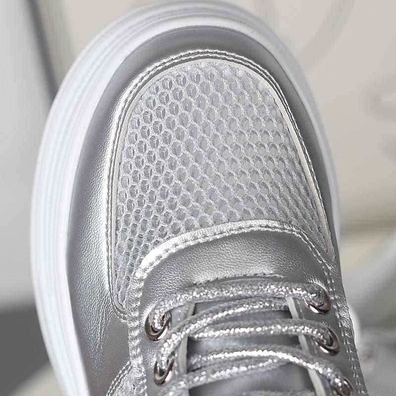 Fashion 12CM Genuine Leather Platform Sneakers Wedge Shoes for Women Breathable Sneakers Casual Shoes Hidden Heel Zapatillas Mujer