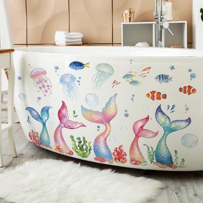Cartoon Dreamy Mermaid Tail Jellyfish Wall Sticker Waterproof Removable Self-Adhesive for Bathroom Baby Shop Bathtub Toilet Decor