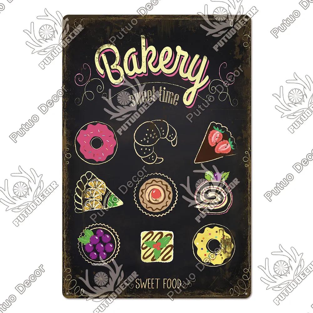 Putuo Decor Donuts Dessert Vintage Plaque Metal Plate Tin Sign Wall Art Decor Retro Poster for Kitchen Cafe Home Iron Painting