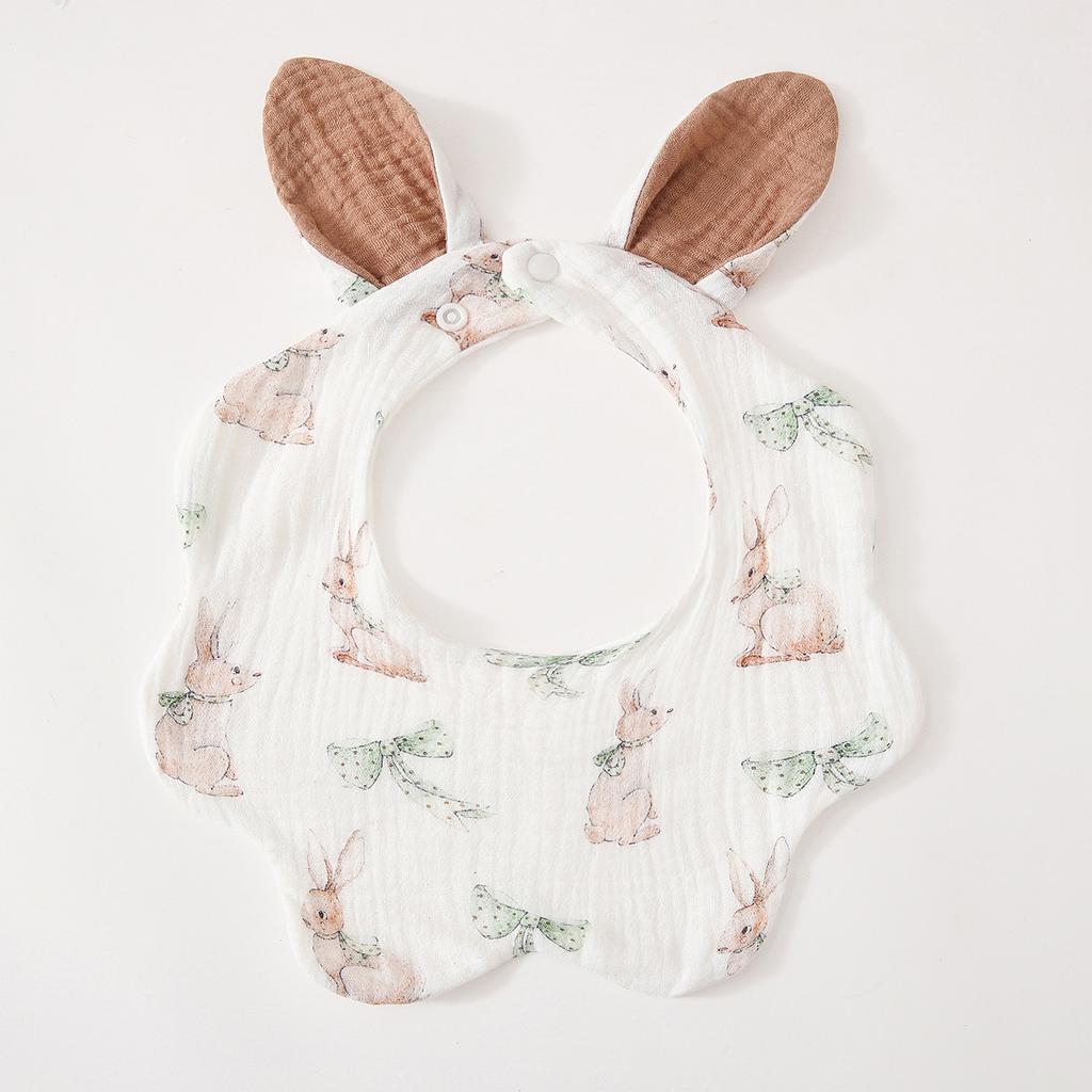 Baby Cotton Crepe Gauze Bibs Cute Rabbit Ear Wavy Edge Saliva Towel Newborn Drool Burp Cloth Soft Absorbent Neck Bib