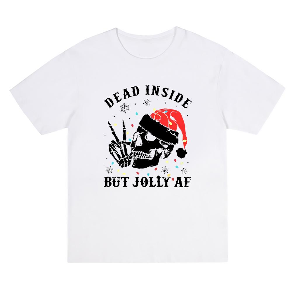 Christmas Skeleton New Retro Creative Pure Cotton Short Sleeved Tshirt Men and Women Printed Loose Top S