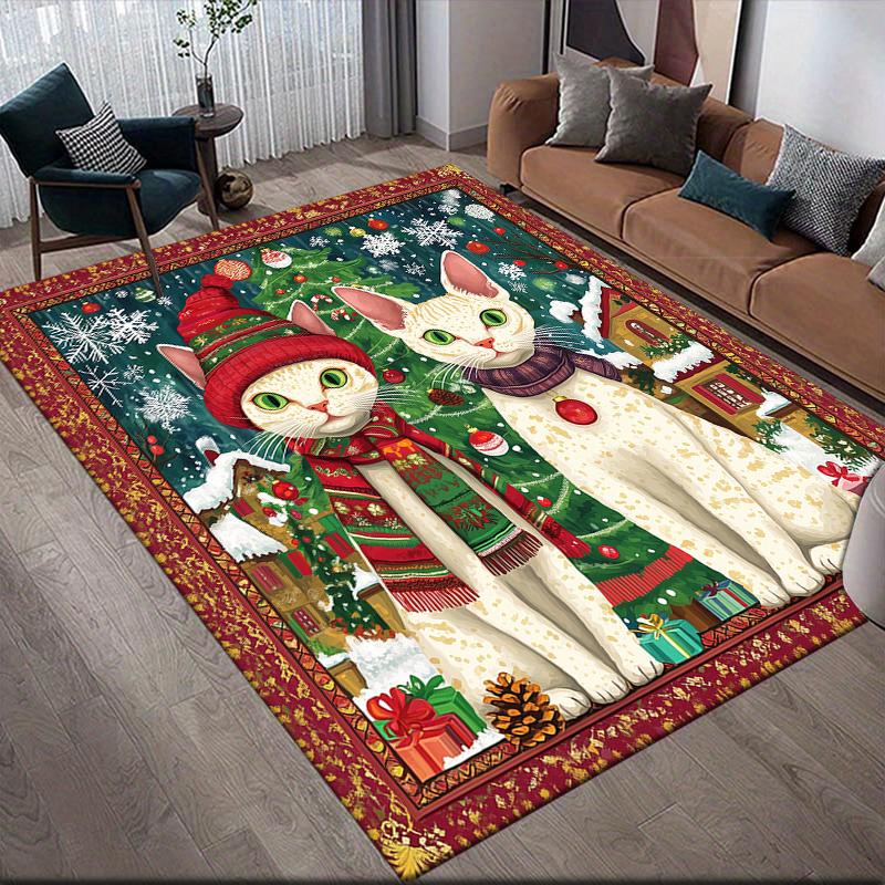 Weihnachtskatze Haus Sofa Dekoration für Wohnzimmer & Schlafzimmer, Rutschfeste Spiel-Flanell-Bodenmatte für Spielzimmer