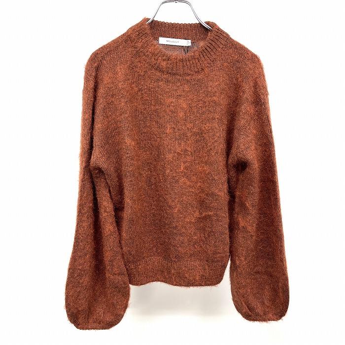 [New] [Impression N] MOUSSY Wool-like Knit Sweater Long Sleeve Long Hair Plain Peasant Sleeve Acrylic x Nylon Free Brown Women s