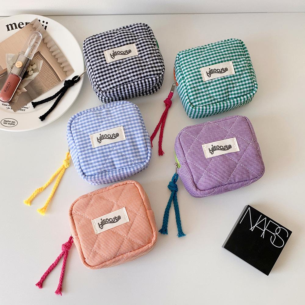 Color Block Plaid Bluetooth Earphone Bag - High Value Coin Purse & Privacy Storage for Students