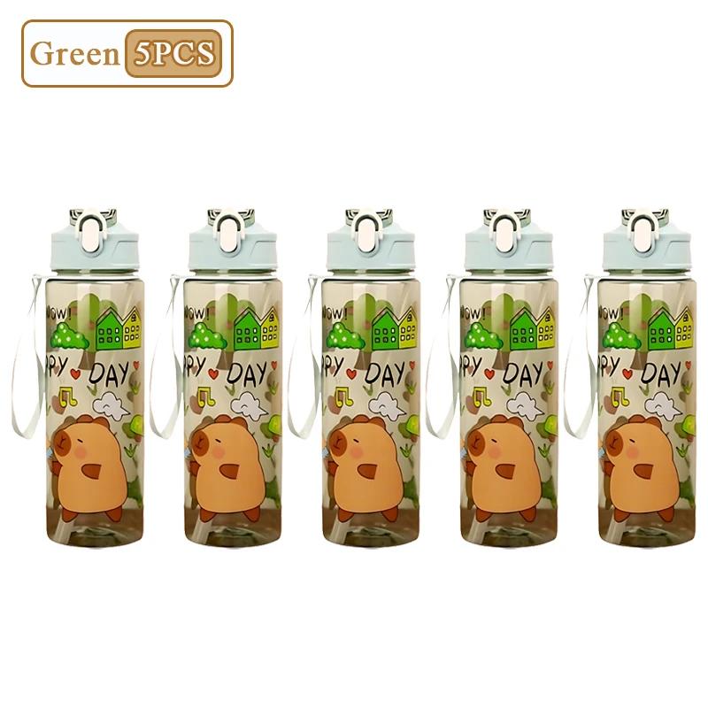1/3/5/10PCS 750ML Capybara Straw Cup Cute Cartoon Water Bottle with Carry Strap Leakproof Portable Drinking Cup Kids Bottle