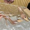 Fashion 2025 Summer New Gold Flower Square Thin Heel Single Shoes With Sexy Open Toe Design Sense Women Sandals