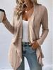 2026 Autumn/Winter Solid Color Ribbed Knit Cardigan - Open Front, Long Sleeve, Casual Women's Sweater