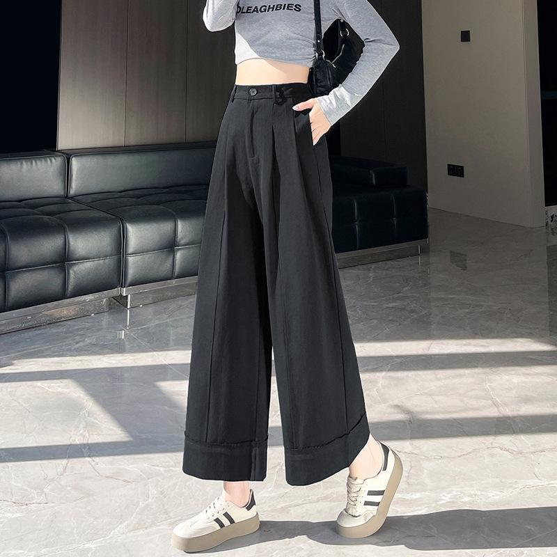 New Spring and Summer Wash Cotton Slimming Nine-point Wide-leg Pants Versatile and Refreshing Loose Small Casual Pants for Women