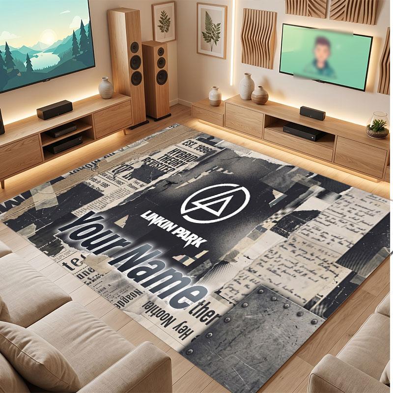 Linkin Park Personalized Crystal Velvet Carpet, Customized Name Text Soft Anti‑Slip Rug for Living Room Bedroom