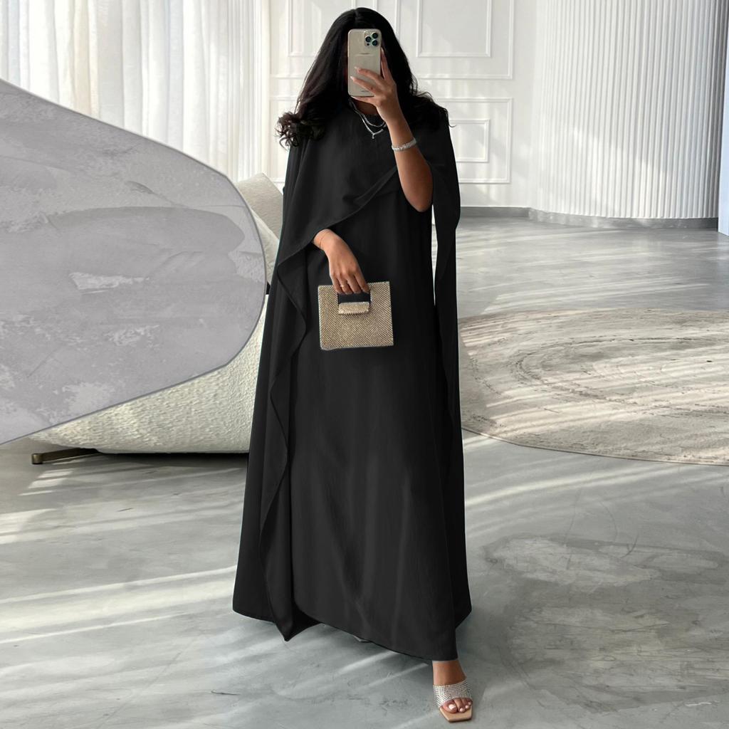 Satin Moderne Mode Abaya: MQ108 Langes Bescheidenes Kleid mit Überweiten Ärmeln