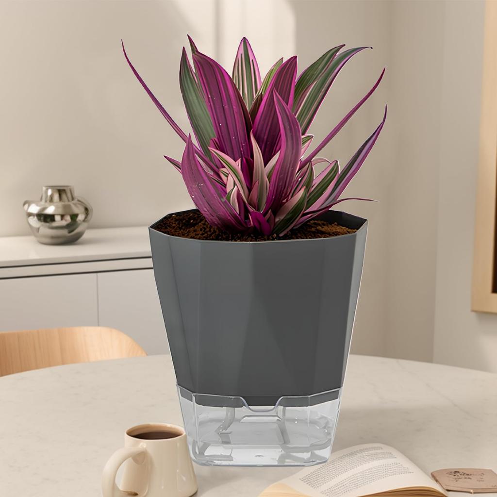 Automatic water supply planter for bottom water supply set of with water supply suitable for indoor and outdoor growing and dark gray houseplants,