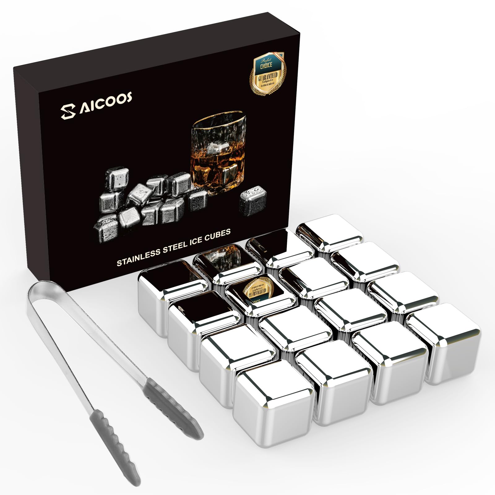 

16 Stainless Steel Ice Cubes, No-Melting Ice, Perfect for Men, Birthday Gift, Father s Day, or Drinking Juice or Soda (Silver, 16 Cubes)