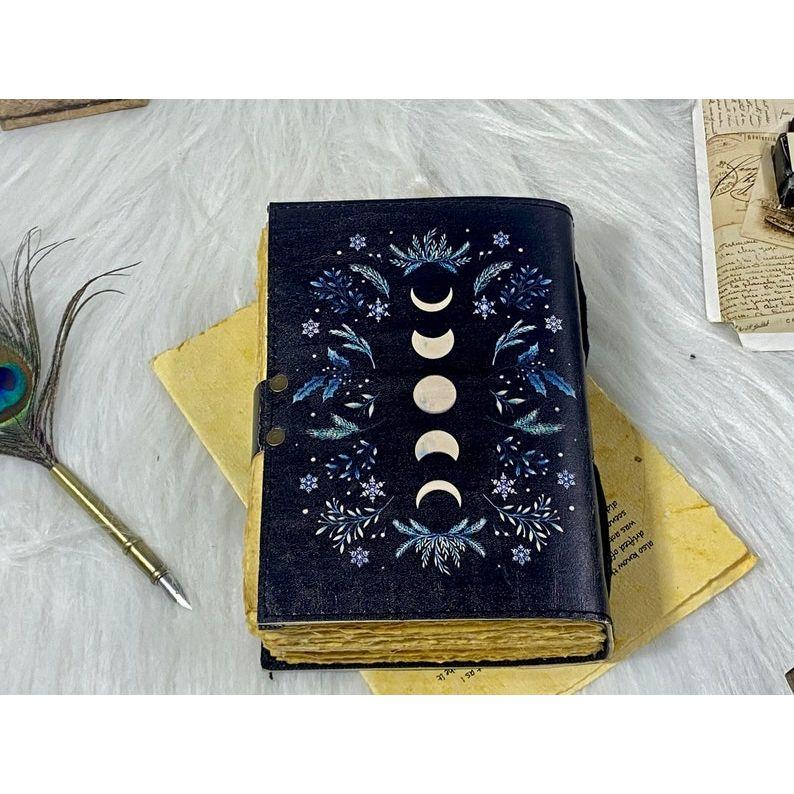 Moon Phases Vintage Leather Journal for Men & Women  of Antique Handmade Deckle Edge Vintage Paper