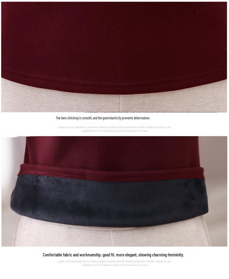 Women's Long-Sleeve Velvet-Lined Warm T-shirt for Middle-Aged & Elderly - Autumn/Winter Layer