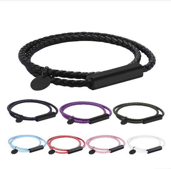 Dual-Strand Black Titanium Steel Clasp Bracelet with Graded Magnetic Buckle - Japanese & Korean Style, Unisex, Laser Engraved.