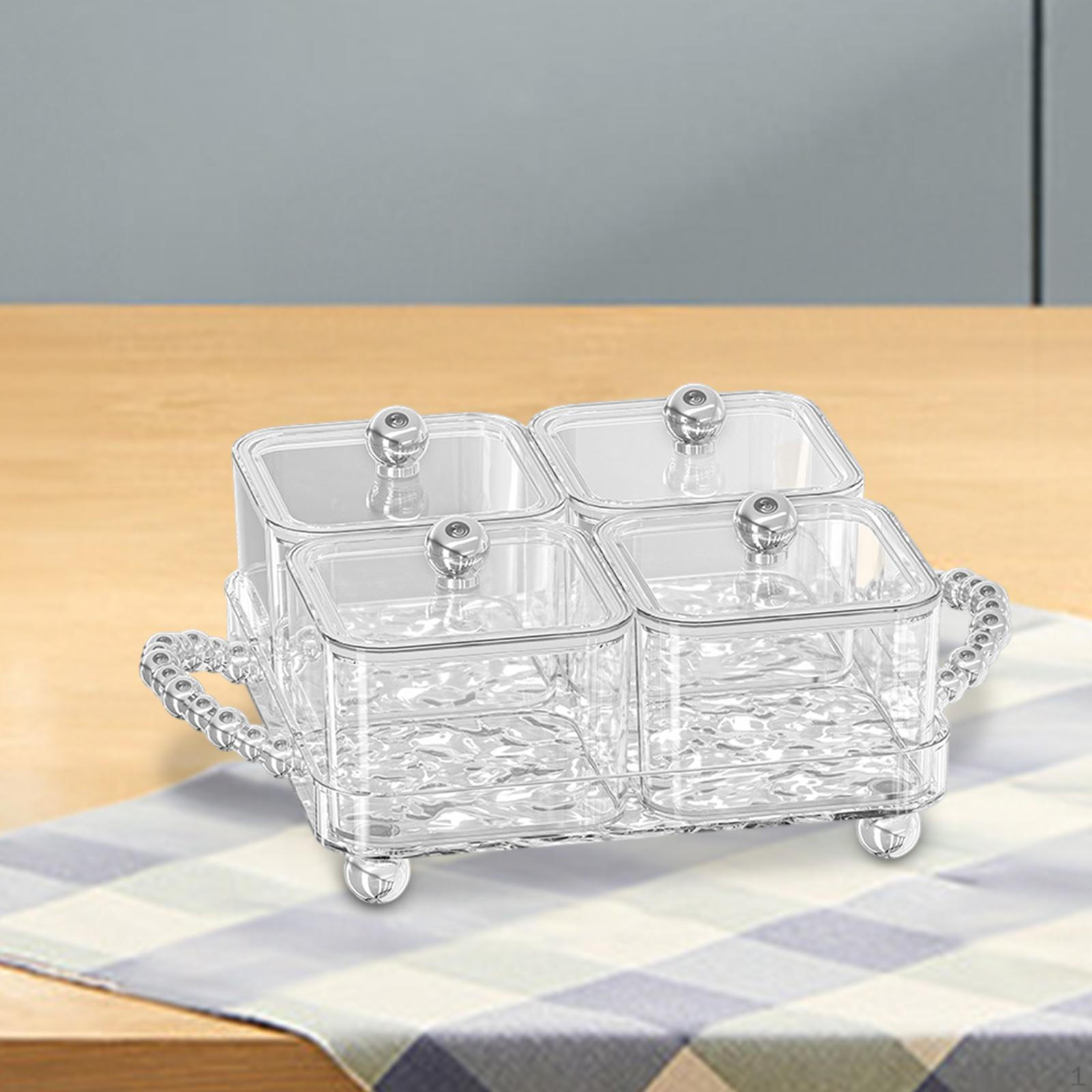 

Разделенный поднос для десертов, съемная тарелка с ручкой, миски для закусок с крышками для чаепития 4 Grids