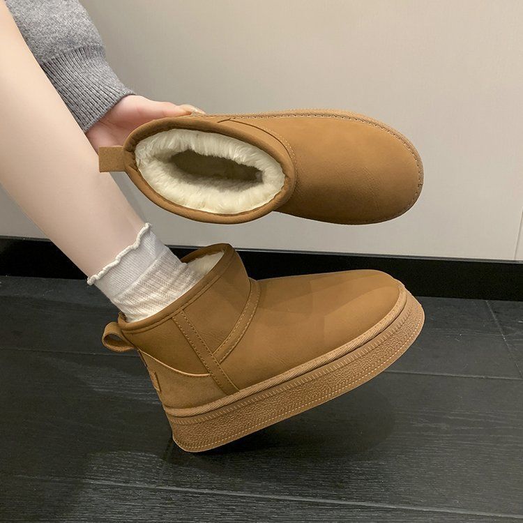 2025 зима нові теплі нековзкі замшеві снігові чоботи з короткими бавовняними черевиками збоку дофамін