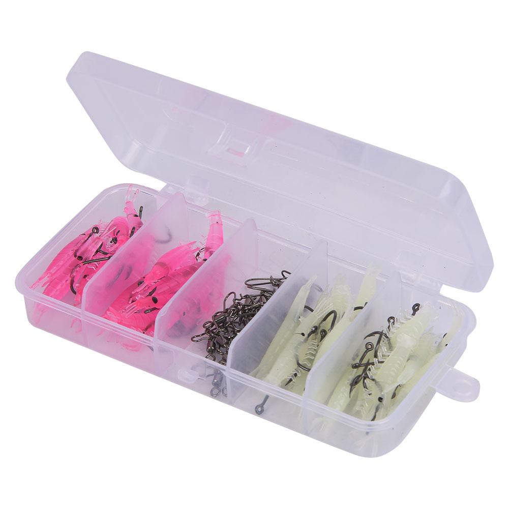 T0055 60PCS Soft Plastic Lures Shrimp Bait Set Kit with Hook Connector Fishing Tackle Tools Accessory7# Hook