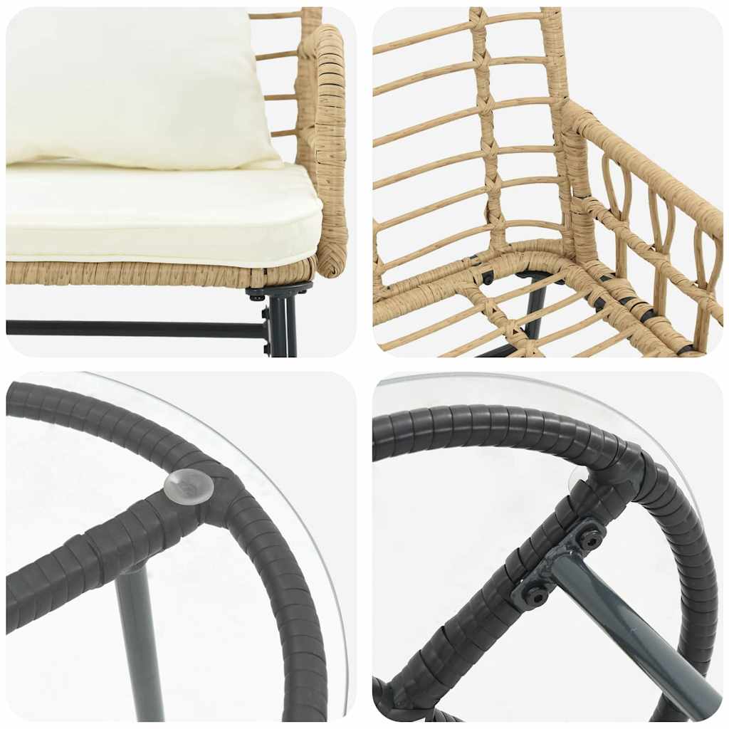 Garden Dining Set 3 Pcs Brown and Cream Poly Rattan