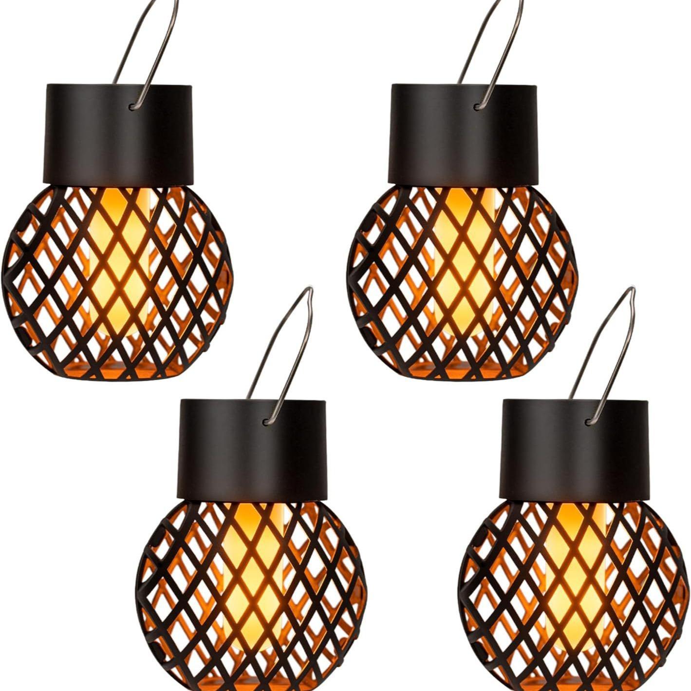 

Outdoor Solar Powered Small Hanging Ball Flame Lamp Hollow HangingTree Branch Atmosphere LED Lamp Courtyard Garden Pendant Light 4pcs