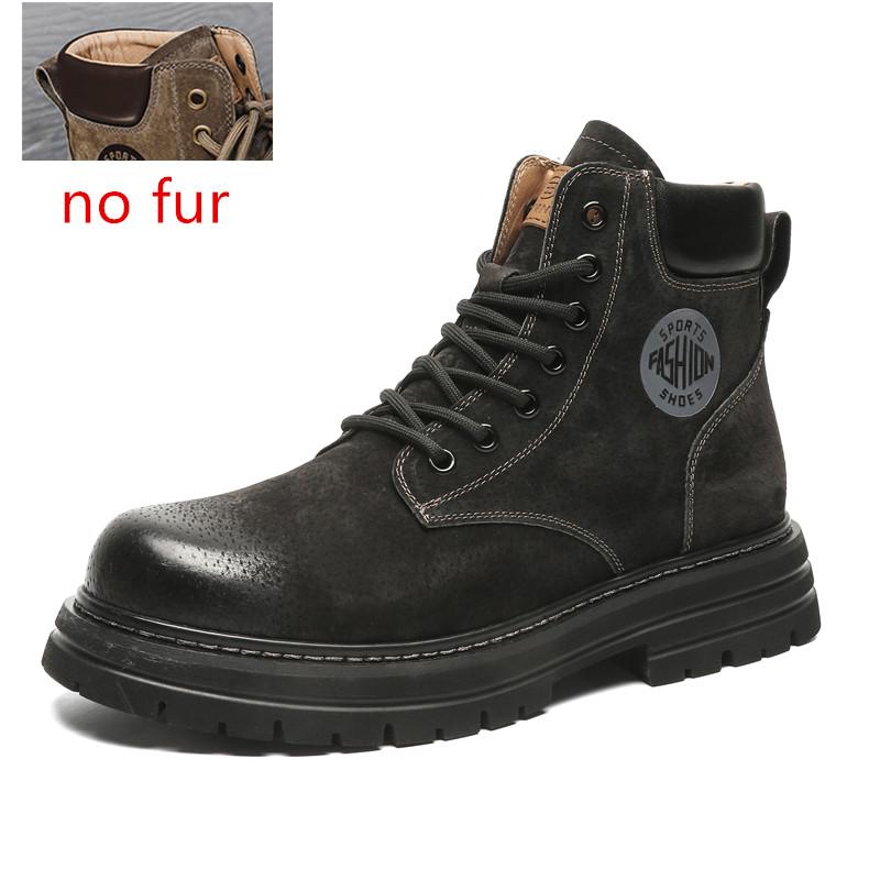 FashionMen Motorcycle Leather Boots Lace Up British Style High Top Shoes Walking Casual Platform Plush Warm Winter Boots Bota Masculina
